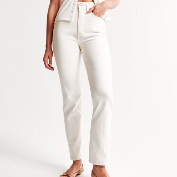 Abercrombie & Fitch Denim - Abercrombie & Fitch The Ankle Straight Ultra High Rise Cotton White Jeans Sz 35